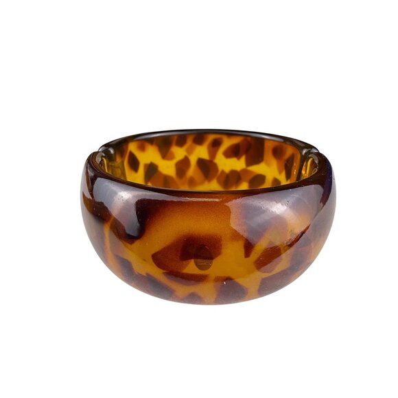 Kenneth Lane Womens Tortoise Resin Hinged Bangle Bracelet Bold Unique Design - Picture 1 of 5